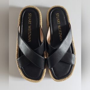 Stuart Weitzman Roza Lift Slide Black Leather Size 7 B